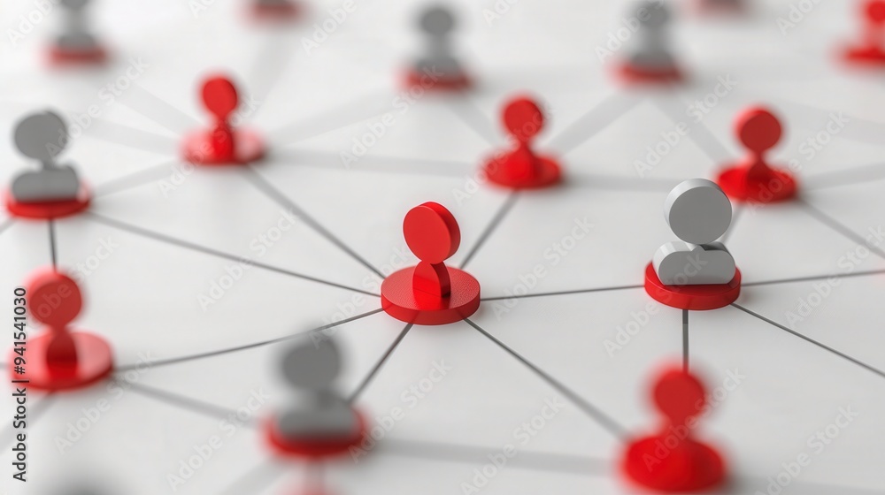 Canvas Prints connected community, a vibrant web of red and gray figures symbolizing social interaction and digita