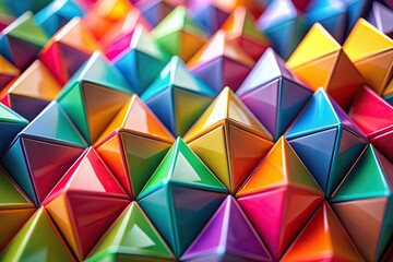 Colorful abstract geometric composition with macro focus on triangular shapes, abstract, texture, design, art, graphic, bright,colors, vibrant, modern, patterns, detail, composition