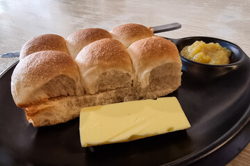 Closeup serving of roti paung or steam bun with butter, popular traditional delicacy in Kuala Terengganu, Malaysia