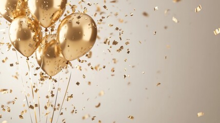 Vibrant Celebration Background: Colorful Confetti and Golden Balloons for Festive Occasions. Abstract Design for New Year, National Day, Birthday Parties, and Event Marketing. Elegant Minimal Template