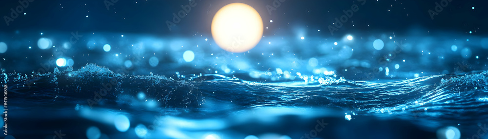 Poster photo realistic as abstract digital art of moonlit night with glowing elements for sharad purnima co