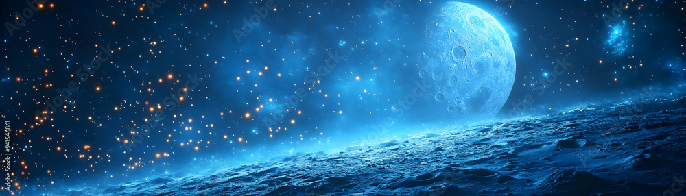 Poster photo realistic as abstract digital art of moonlit night with glowing elements for sharad purnima co
