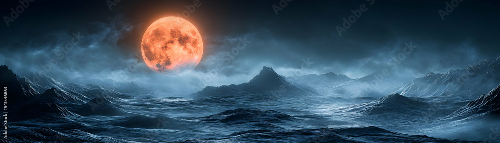 Poster photo realistic as abstract digital art of moonlit night with glowing elements for sharad purnima co