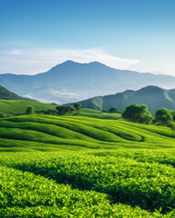 Obraz premium View of the tea plantation during the daytime