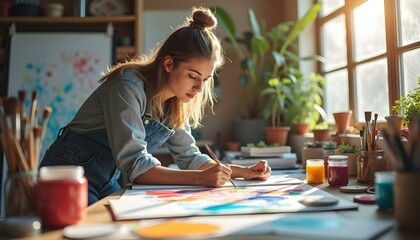 Vibrant Art Studio with Tools and Natural Light Highlighting Creativity