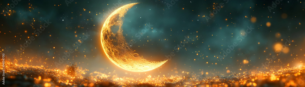 Poster photo realistic as abstract digital art of moonlit night with glowing elements for sharad purnima co