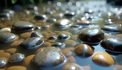 Gentle Water Movement Reveals Smooth Pebbles and Their Colors