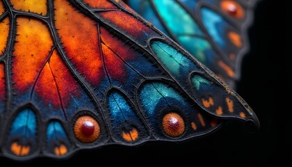Detailed Butterfly Wing: Mosaic Texture and Rich, Vibrant Colors