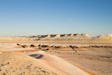 Kyzylkup area landscape, Mangystau desert. Rock strata formations