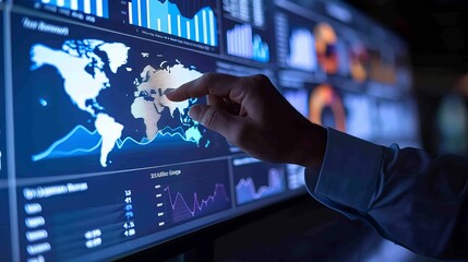 Business finance data analytics graph.Financial management technology.Advisor using KPI Dashboard on virtual screen.