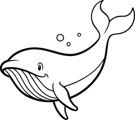 Whale line art illustration designed for kids' coloring books offering a fun way to explore their creativity with playful designs
