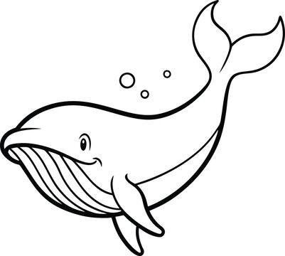 recommend clip art: Whale line art illustration designed for kids' coloring books offering a fun way to explore their creativity with playful designs
                    