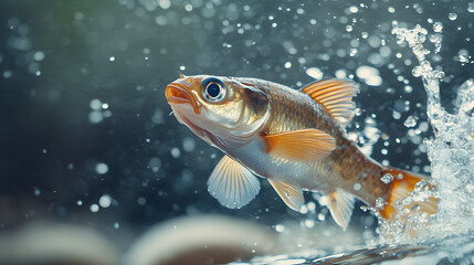 Colorful Koi Fish Splashing in Underwater Aquarium