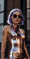 Cobalt-haired fashion icon blends sci-fi and avant-garde style