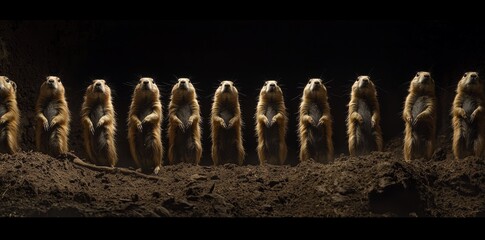 The behavior of burrow dwellers, created using Stock technology, depicts prairie dogs popping in and out of their burrows.