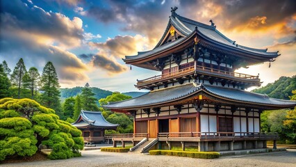 Obraz premium Japanese temple in Kyoto countryside captured at a tilted angle, structure, oriental, destination, tourism, shrine, nature, tilt, beauty, landscape, tranquil, zen, famous, traditional