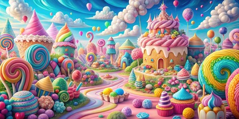 Candyland Tapestry: Vibrant, whimsical, pastel, sugary, confectionery