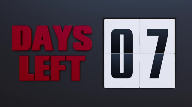 7 Days Left. 7 days to go Flip Countdown Timer. Deadline Reminder Animation. Number of days left until special events. Streamlabs OBS Overlay.	