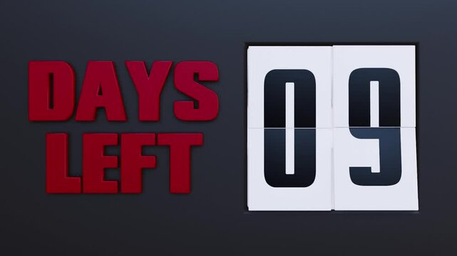 9 Days Left. 9 days to go Flip Countdown Timer. Deadline Reminder Animation. Number of days left until special events. Streamlabs OBS Overlay.	