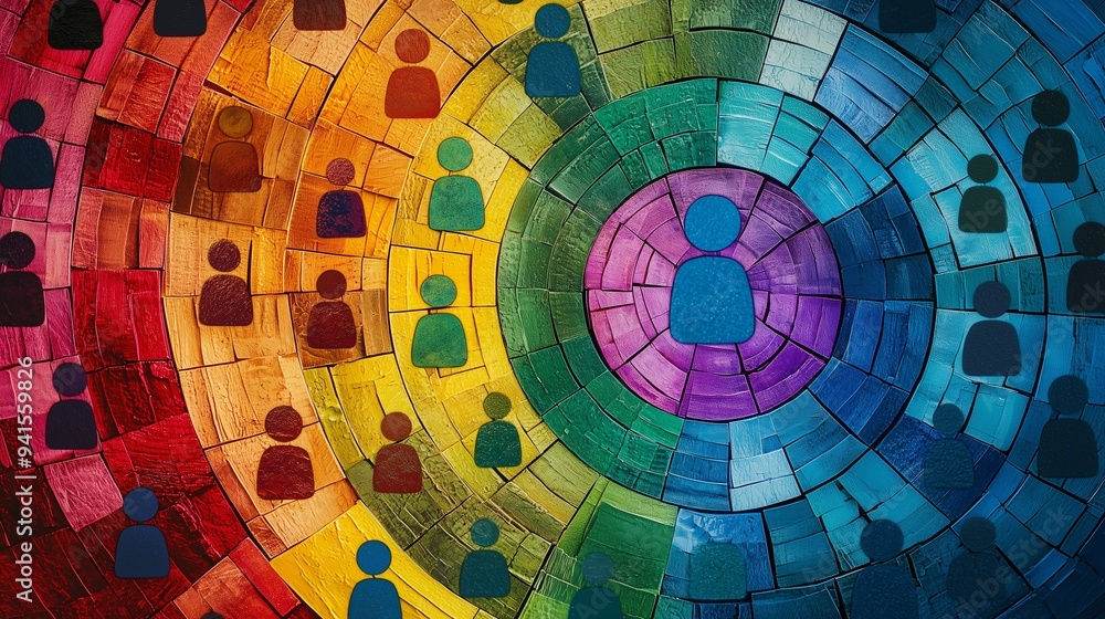 Aufkleber colorful segmented circles with human icons representing market segmentation and target audience.