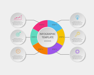 Abstract 3D infographic template with a 6 steps for success. Business circle template with options for brochure diagram workflow web design.