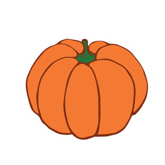 Vector color pumpkin in flat style, isolated. Symbol Halloween, autumn, crop, thanksgiving day, fruitful year.