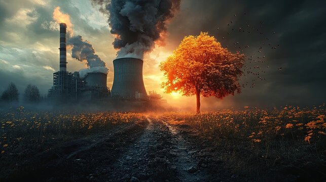 A conceptual image representing the potential of nuclear energy to address climate change and reduce carbon emissions.