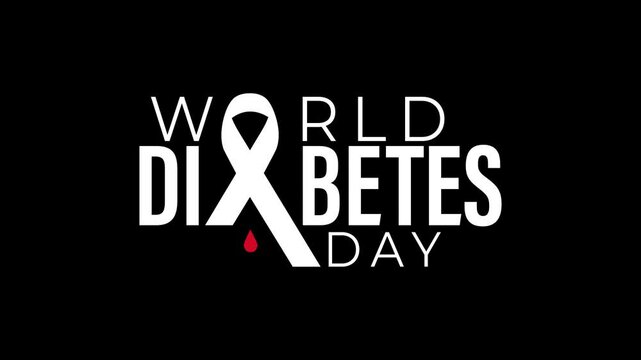 A bold, minimalist design features a white ribbon forming the letter "I" in "Diabetes," set against a black background. A small red drop of blood adds a stark contrast