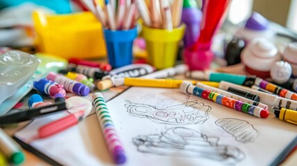 Colorful Markers and Drawing on a White Paper