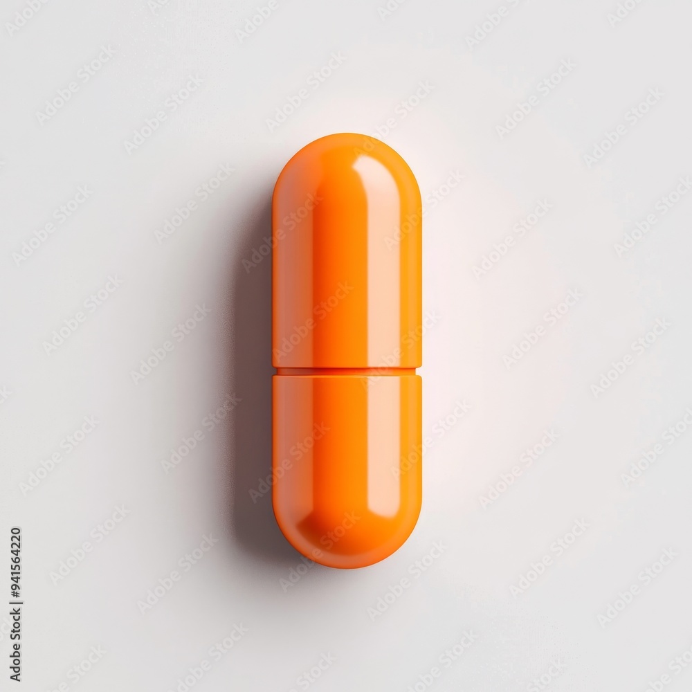 Poster a 3d simple style icon of a round orange vitamin pill with a smooth surface and gentle shadow isolat