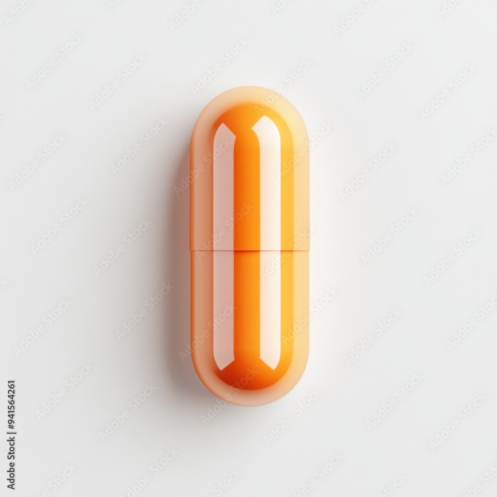 Poster a 3d simple style icon of a round orange vitamin pill with a smooth surface and gentle shadow isolat