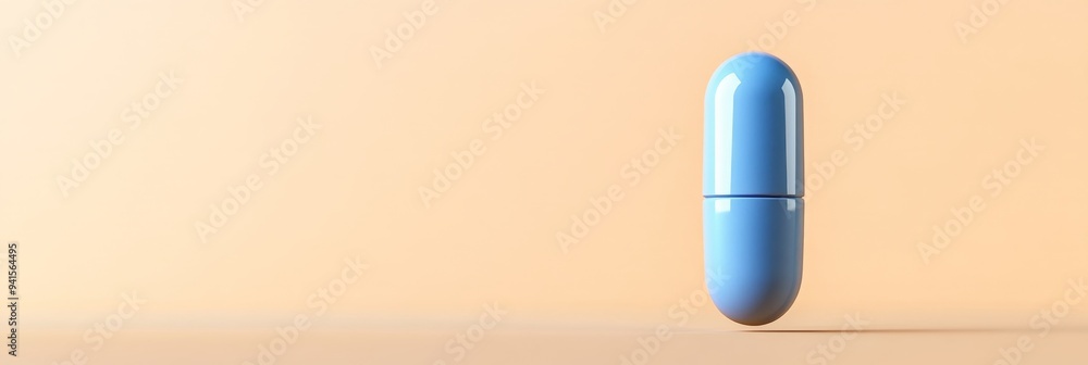 Poster a 3d simple style icon of a blue pill with a matte finish and clean lines floating against a neutral
