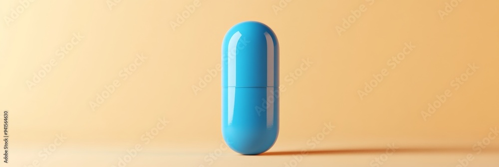 Poster a 3d simple style icon of a blue pill with a matte finish and clean lines floating against a neutral