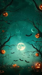 Enchanted Halloween Night with Glowing Pumpkins and Bats