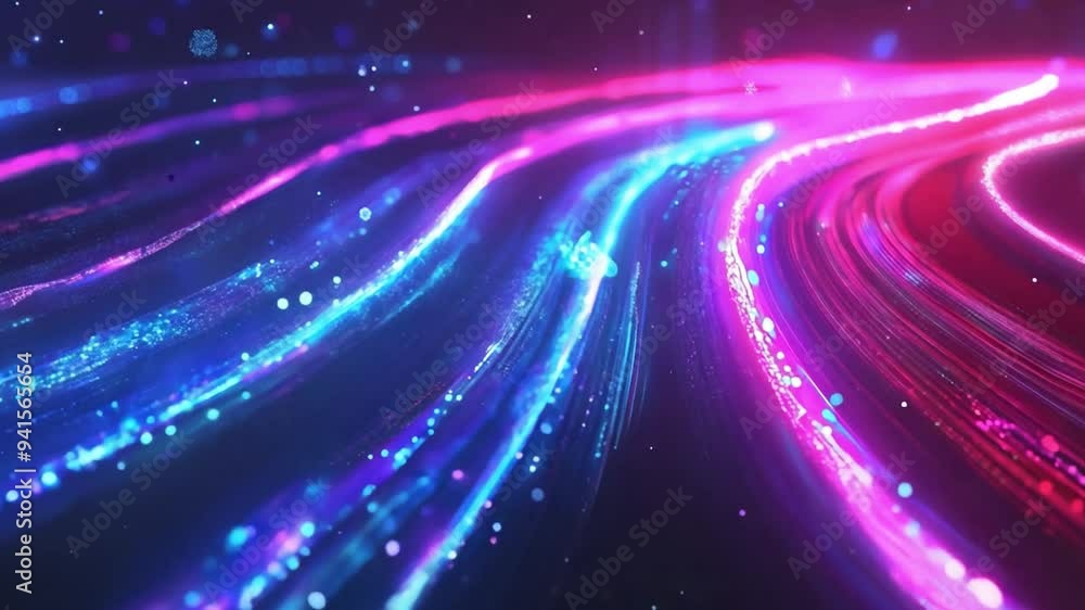 Poster bright neon light trails weave through darkness, creating a mesmerizing flow of colors and patterns 