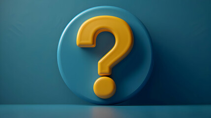 3D Rendered Yellow Question Mark on Teal Circle Abstract Background