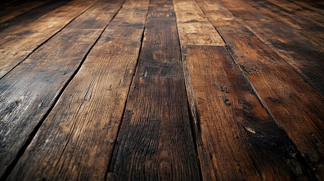 Old wooden flooring texture background. Worn and distressed 1500s style wooden floor. wooden planks with some knots.