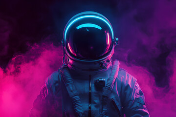 cool space astronaut with neon, dark background, black background, 3d rendering, Generative AI