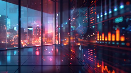 Digital Dashboard with Business Success Indicators and Growth Charts in Modern Office
