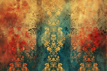 Vintage grunge luxury royal floral tapestry abstract background with ornate and vivid pattern in artistic mixed media design for cultural wallpaper.