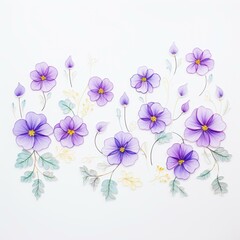 Delicate purple flowers with intricate details on a plain white background are perfect for invitations, greeting cards, or digital designs that need an elegant, floral touch,