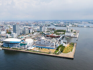 名古屋市中川運河の河口、名古屋市港区港町の空撮写真（2024年8月）