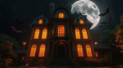 Fototapeta premium Haunted House Under Full Moon