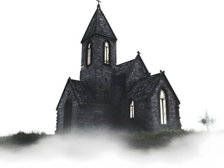 Fototapeta premium Moody 3D Render of Haunted Hamlet Shrouded in Eerie Mist and Unearthly Glow