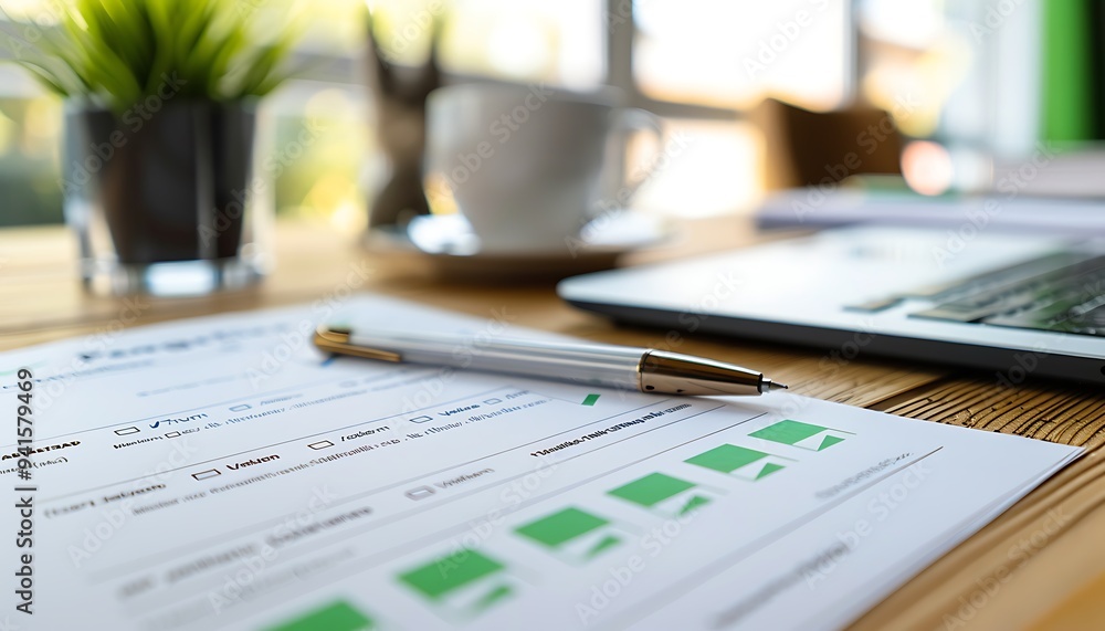 Poster Closeup of Printed Progress Tracking Sheet with Completed Tasks and Green Check Marks