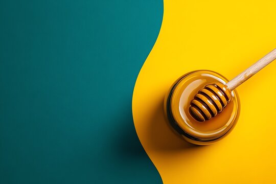 A minimalist painting of a honey jar and dipper, with clean lines and warm, inviting colors that evoke a sense of comfort