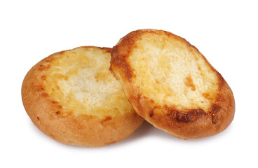 Khachapuri, two cheese buns with cheese isolated on a white background. Cheese pie.