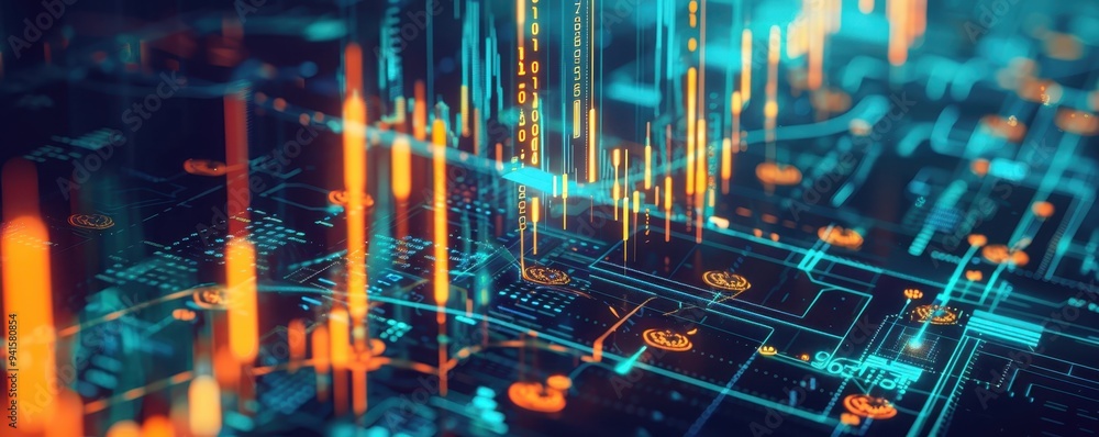 Aufkleber futuristic technology background featuring data visualization, digital connections, and circuit boar