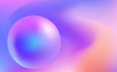 Abstract liquid gradient background with smooth wave and sphere. Neon colored blurred fluid backdrop. Soft dynamic motion effect. Trendy 3D design for website, poster, banner, brochure, flyer, cover.