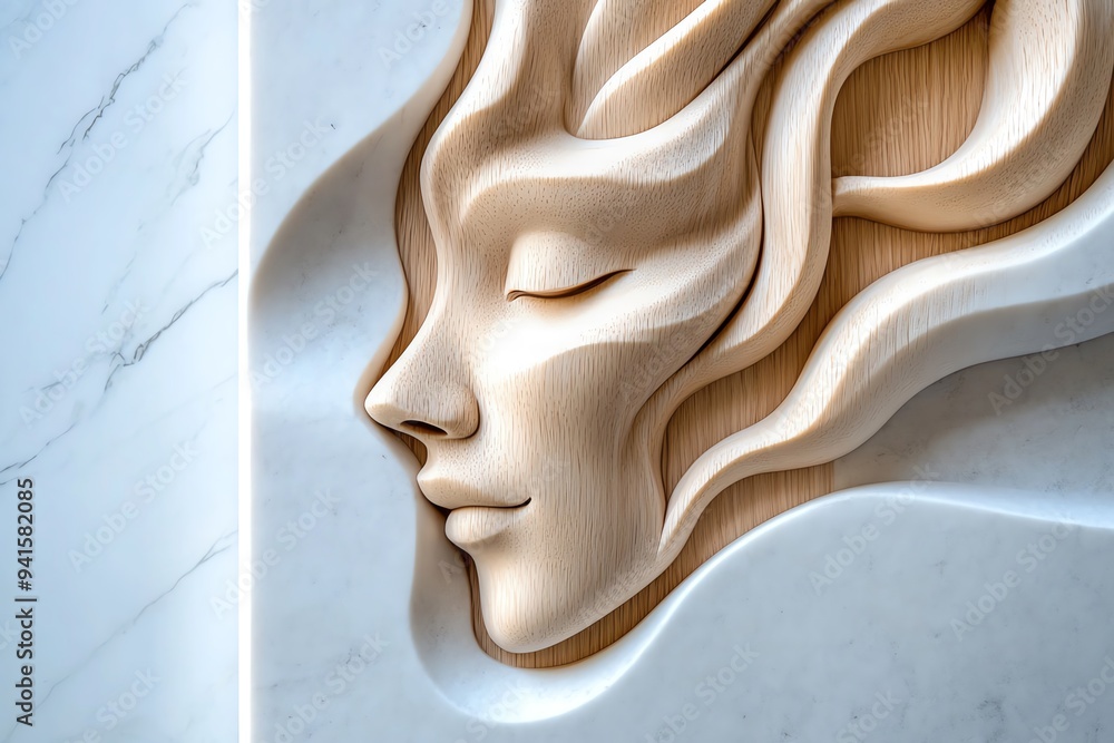 Aufkleber a minimalist tombstone design with abstract carvings, set against a smooth marble backdrop, creating